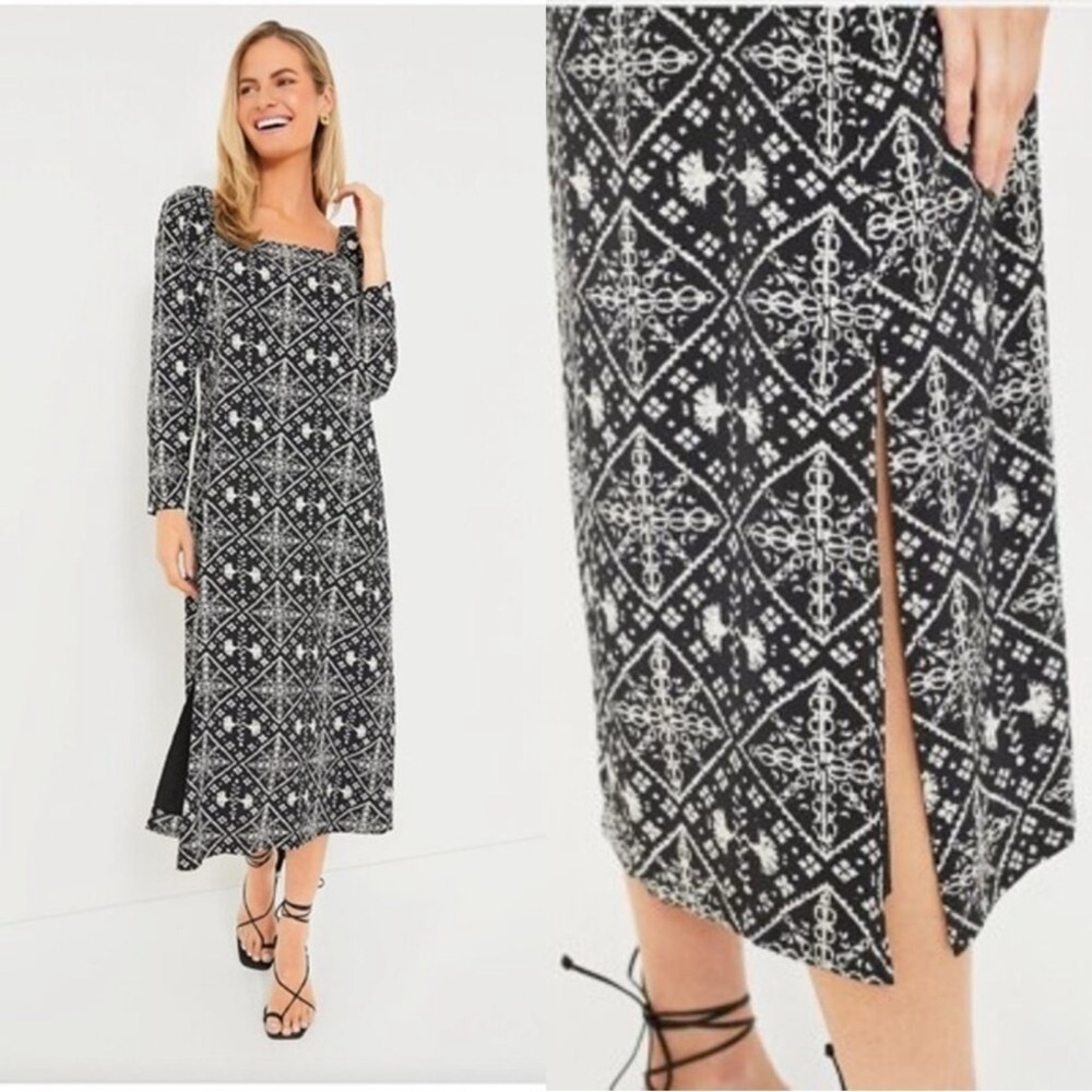 Hyacinth House Sabrina Midi Dress S Black White Square Neck Puff Sleeve NWT - Picture 15 of 16
